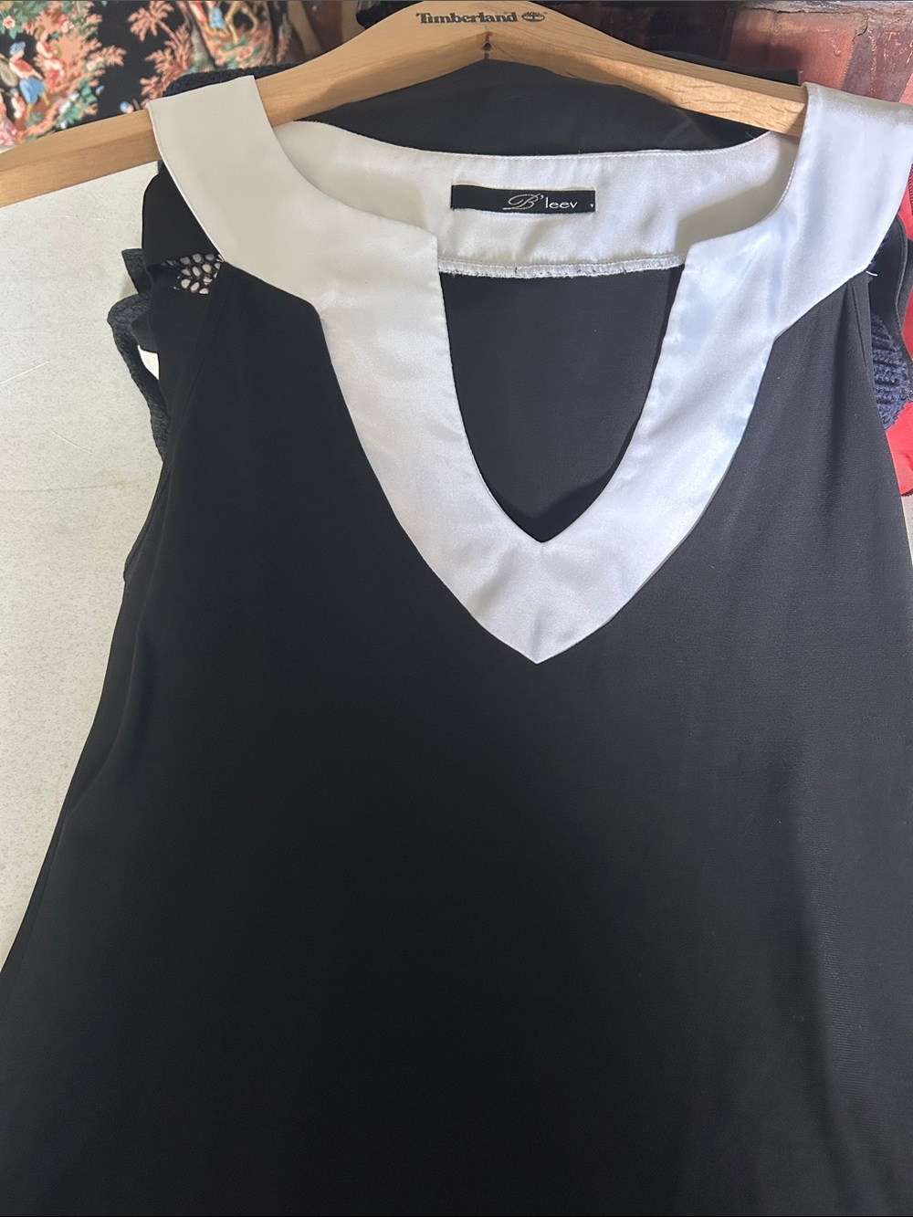 Black Tank Top with White V-Neck Trim